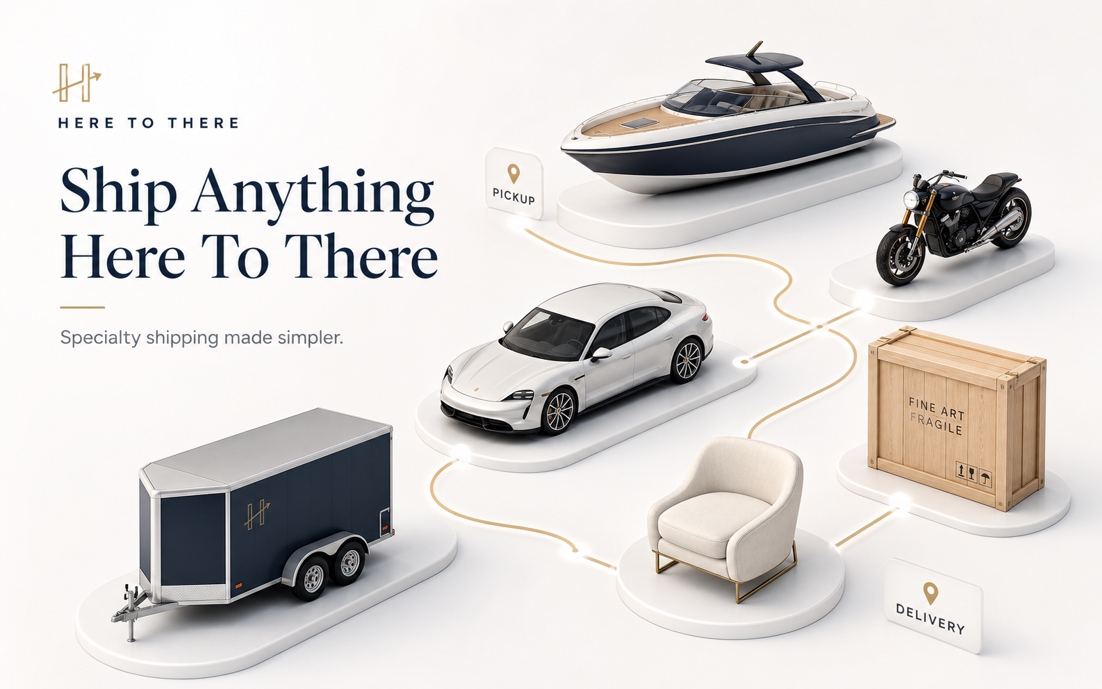Premium specialty shipping illustration showing several shipment types connected by a route path